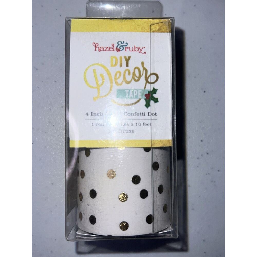 NIB Hazel & Ruby Decor Tape 4”x10’, Gold Polka Dot.‎ On White For Crafts Design.